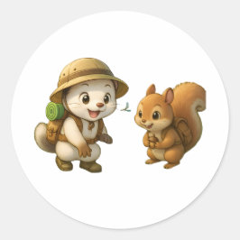 Cute Okojo and Squirrel – Okojo and Friends Illust Ronde Sticker