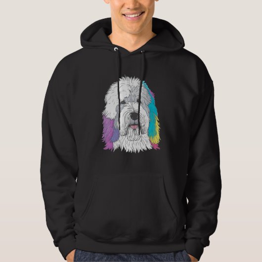 Cute Old English Sheepdog Dog on Bobtail 2 Hoodie (Voorkant)