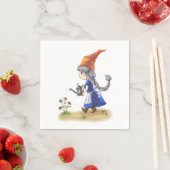 Cute Old Lady Gnome Watering Flowers Servet (Insitu)