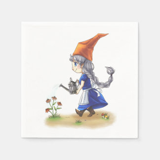 Cute Old Lady Gnome Watering Flowers Servet