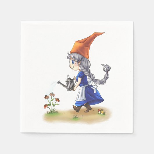 Cute Old Lady Gnome Watering Flowers Servet (Voorkant)