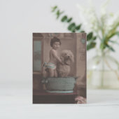 Cute Old Photo Little Kind met Dog in Bathtub Briefkaart (Staand voorkant)