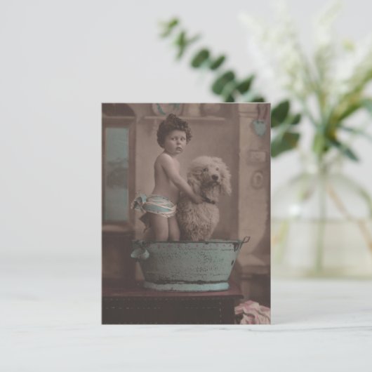 Cute Old Photo Little Kind met Dog in Bathtub Briefkaart (Staand voorkant)
