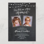 Cute Old Photos Rehearsal Dinner Invites - Lichten Kaart<br><div class="desc">Kute oude foto repetitieve dinouitnodigingen met een robuust handgeschreven krijtbordontwerp en het gloeien buitenste snaarlichten. Upload foto's uit de kindertijd van de toekomstige bruid en bruidegom.  Het gewas en past de foto's aan zoals nodig en past de tekst aan. Geweldig voor een leuk casual repetitief diner feest.</div>