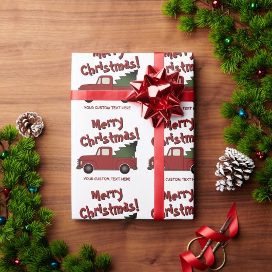 Cute old red truck with Christmas tree custom Cadeaupapier (Feestdagen Geschenken)