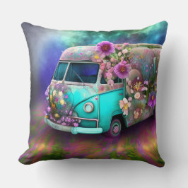 Cute old rusty Combi van bloemen Lake 1970s hippy Kussen
