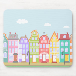 Cute Old Town Cartoon Houses Mousepad Muismat