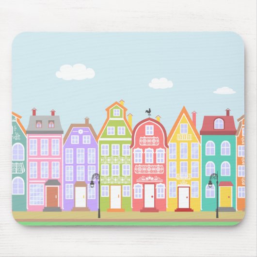 Cute Old Town Cartoon Houses Mousepad Muismat (Voorkant)