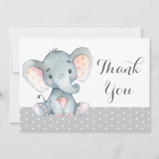 Cute Olifant Baby Grijs Bedankkaart (Voorkant)