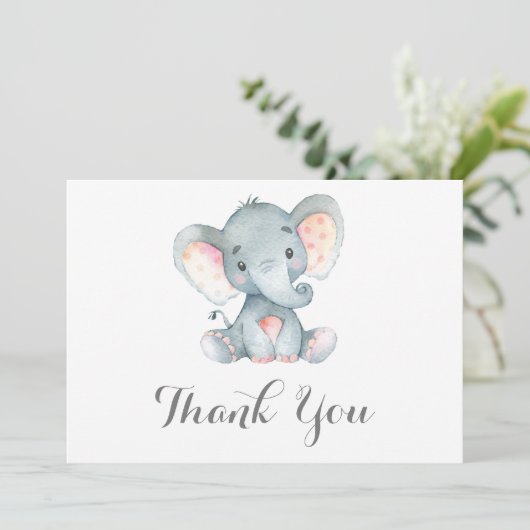 Cute Olifant Baby Grijs Bedankkaart (Staand voorkant)