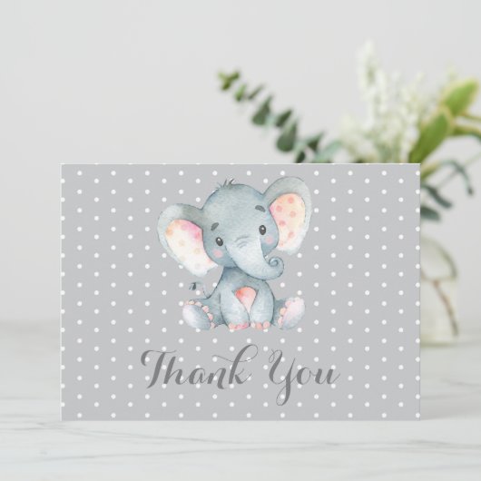 Cute Olifant Baby Grijs Bedankkaart (Staand voorkant)