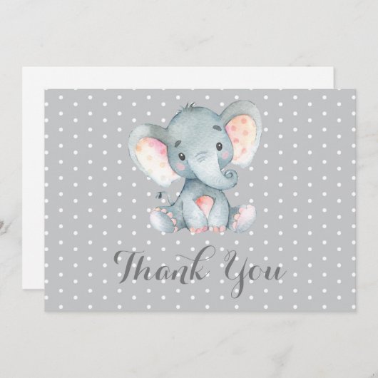 Cute Olifant Baby Grijs Bedankkaart (Voorkant / Achterkant)