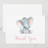 Cute Olifant Baby Meisje Roze en Grijs Bedankkaart (Voorkant / Achterkant)