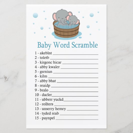 Cute Olifant Baby woord hussel spel (Voorkant)