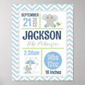 Cute Olifant Babykamer Baby Jongen Naam Geboorte S Poster (Voorkant)