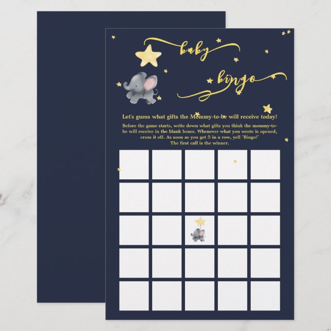 Cute Olifant & Ballon Baby Bingo Spel (Voorkant / Achterkant)