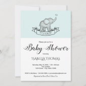 Cute Olifant Blauwe Baby Shower Uitnodiging (Voorkant)