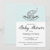 Cute Olifant Blauwe Baby Shower Uitnodiging (Voorkant / Achterkant)