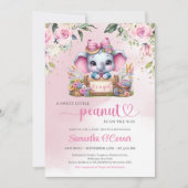 Cute olifant bloemig meisje babyshower uitnodiging (Voorkant)