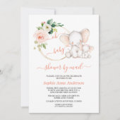 Cute Olifant Bloemige Virtuele Baby Shower Per Pos Kaart (Voorkant)