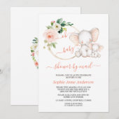 Cute Olifant Bloemige Virtuele Baby Shower Per Pos Kaart (Voorkant / Achterkant)