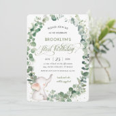 Cute Olifant Chic Groenelementen 1e Eerste Verjaar Kaart (Staand voorkant)