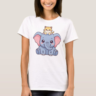 Cute Olifant en Kitten Kawaii Dier   T-shirt