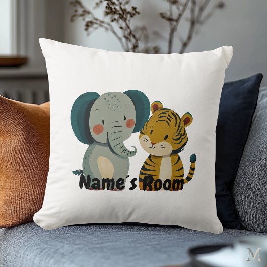 Cute Olifant en Tijger Nursery Illustratie Kussen