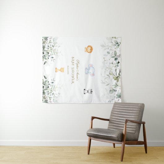 Cute Olifant en Vrienden Baby Shower Fotohokje Wandkleed (In Situ (horizontaal))