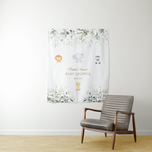 Cute Olifant en Vrienden Baby Shower Fotohokje Wandkleed (In situ)