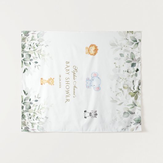 Cute Olifant en Vrienden Baby Shower Fotohokje Wandkleed (Voorkant (horizontaal))