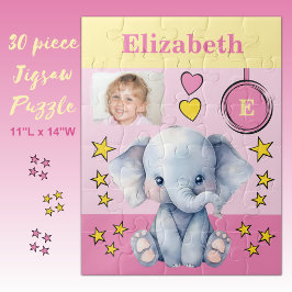 Cute olifant foto naam roze geel kinderen legpuzzel
