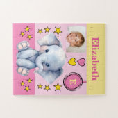 Cute olifant foto naam roze geel kinderen legpuzzel (Horizontaal)