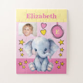 Cute olifant foto naam roze geel kinderen legpuzzel (Verticaal)
