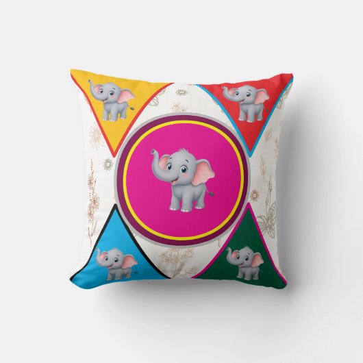 Cute Olifant Geometrische Kinderen Worp Kussen (Voorkant)