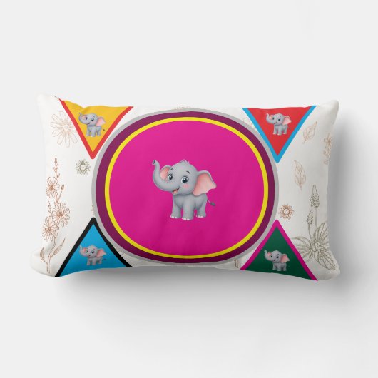 Cute Olifant Geometrische Kinderen Worp Kussen (Voorkant)