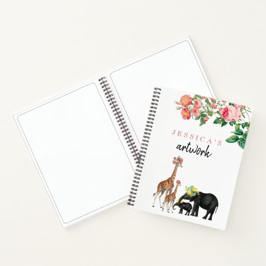 Cute Olifant Giraffe Baby Meisje Kunstwerk Schetsb Notitieboek (Binnen)