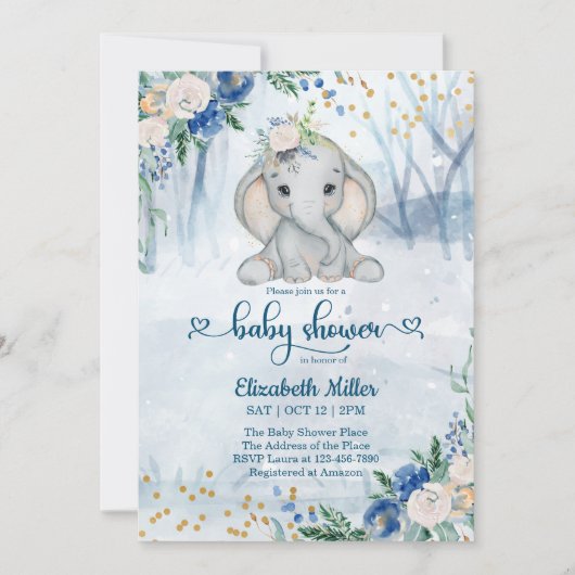 Cute Olifant In De Winter Bos Baby Shower Kaart (Voorkant)