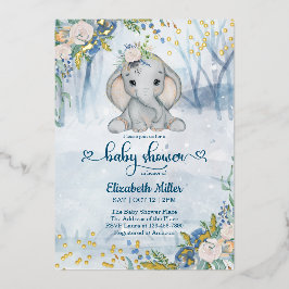 Cute Olifant In Het Winterbos Baby Shower  Folie Uitnodiging
