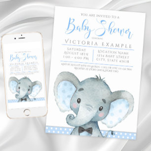 Cute Olifant Jongens Baby Shower Uitnodigingen