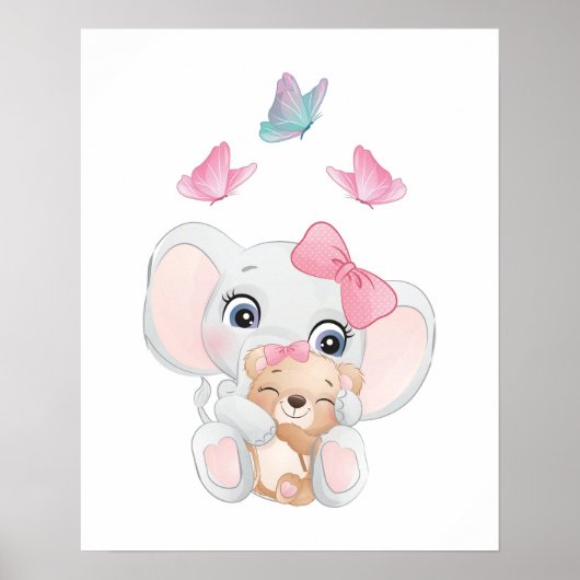 Cute Olifant Kinderkamer Kunst Poster (Voorkant)