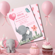 Cute Olifant met Ballon Verjaardagsfeestje 