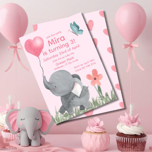 Cute Olifant met Ballon Verjaardagsfeestje  Kaart