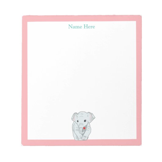 Cute olifant met lichtroze frame eenvoudig notitieblok (Voorkant)