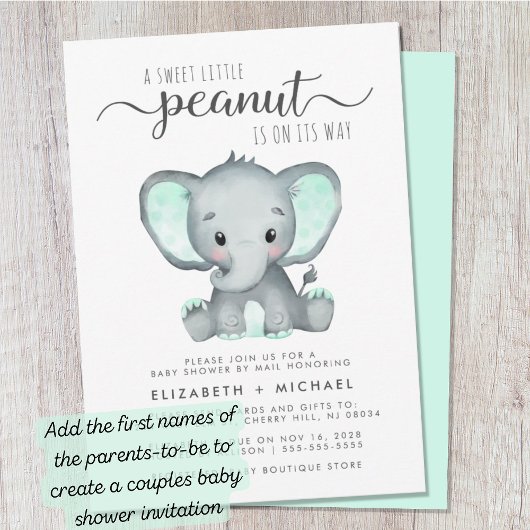 Cute Olifant Mint Baby Shower Per Post Kaart
