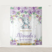 Cute Olifant Paarse Bloemachtige Baby Shower Welko Wandkleed (Voorkant)