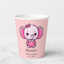 Cute Olifant Roze Baby Shower Papieren Beker