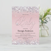 Cute Olifant Roze Glitters Baby Shower Kaart (Staand voorkant)