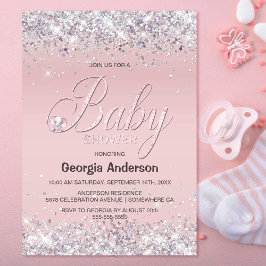 Cute Olifant Roze Glitters Baby Shower Kaart