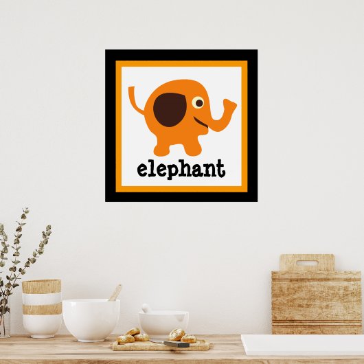 Cute Olifant Safari Dieren Baby Kids Poster (Keuken)